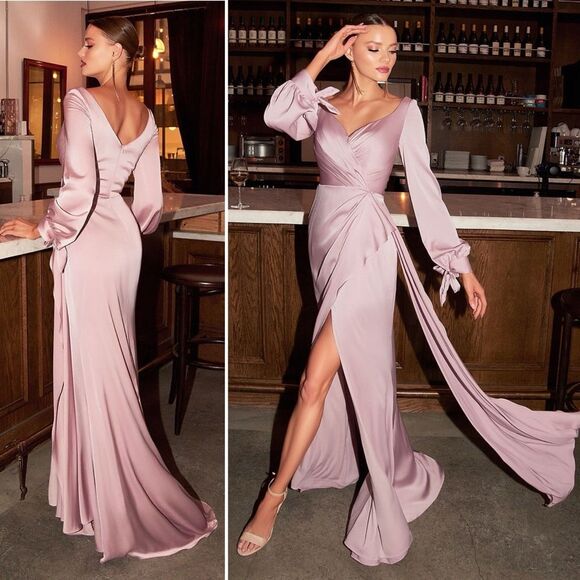 LaDivine Wrap-Effect Emerald Satin Gown 10 Formal Wedding Christmas Gala Glam - Picture 14 of 16